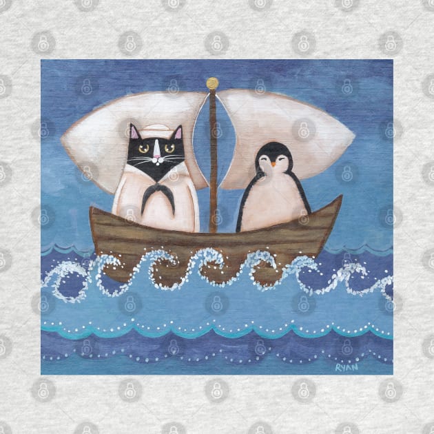 The Sailor Cat and Penguin by KilkennyCat Art